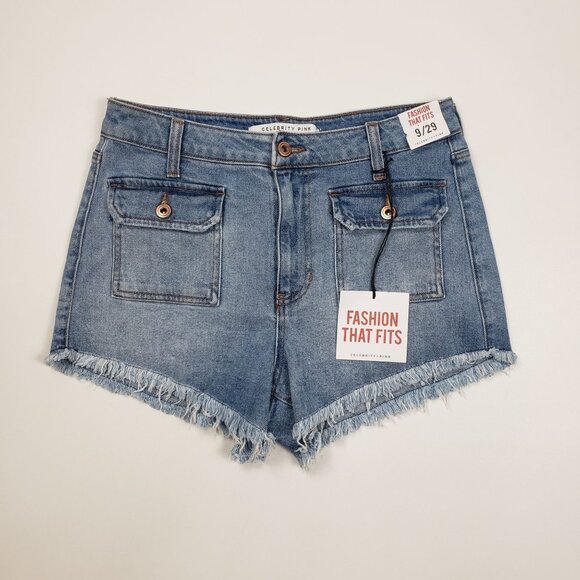 Celebrity Pink Raw Edge Cutoff Denim Shorts Womens 9/29 Blue Motivational Wash - Picture 4 of 16